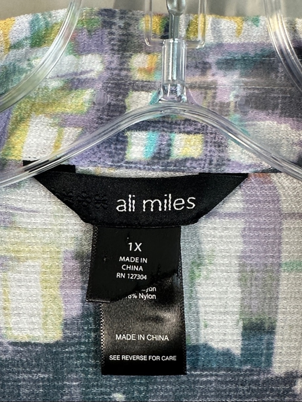 Ali Miles Multicolor Abstract Print Button Front Top Size 1X - Picture 6 of 15